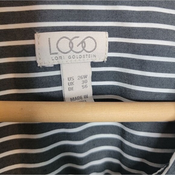 LOGO Lori Goldstein Pintuck Striped Pleated Button Up Shirt Top Blouse Career - Picture 8 of 9